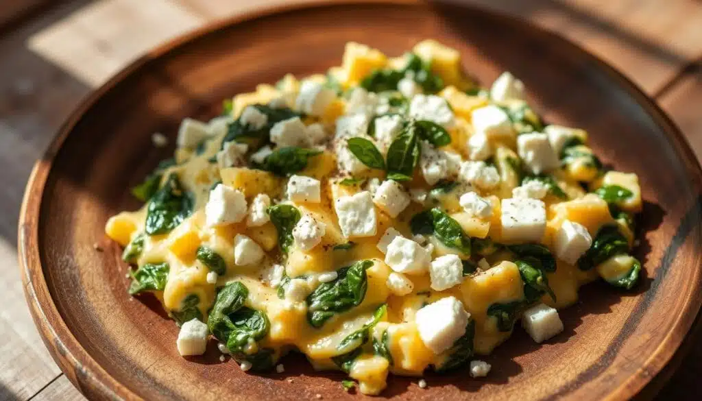 Creamy Scrambled Eggs with Spinach and Feta