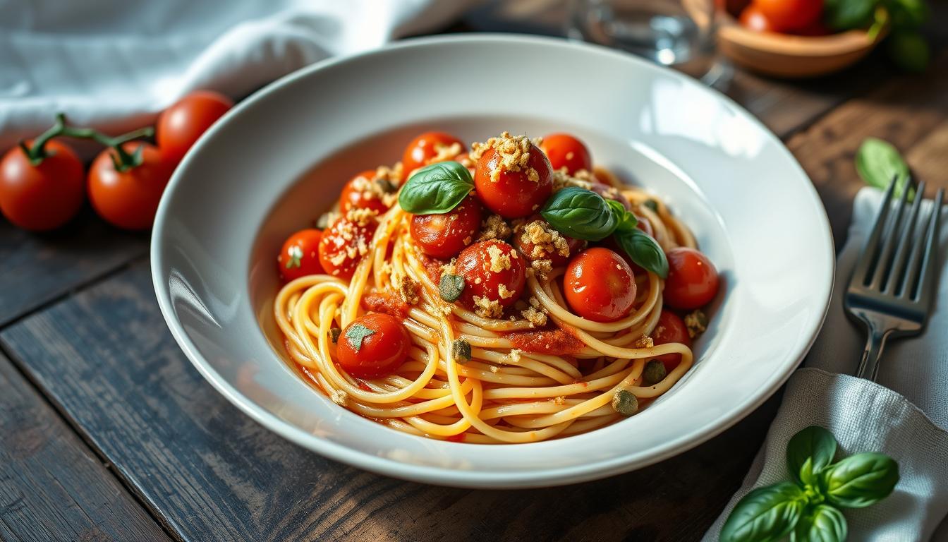 pasta-with-burst-cherry-tomato-sauce-and-fried-caper-crumbs